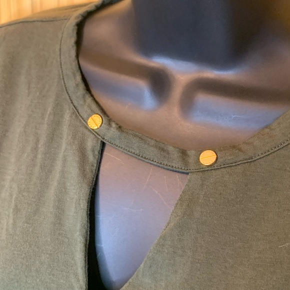 Michael Kors army green shirt, key hole neck, short sleeves, Sz L - Picture 2 of 7